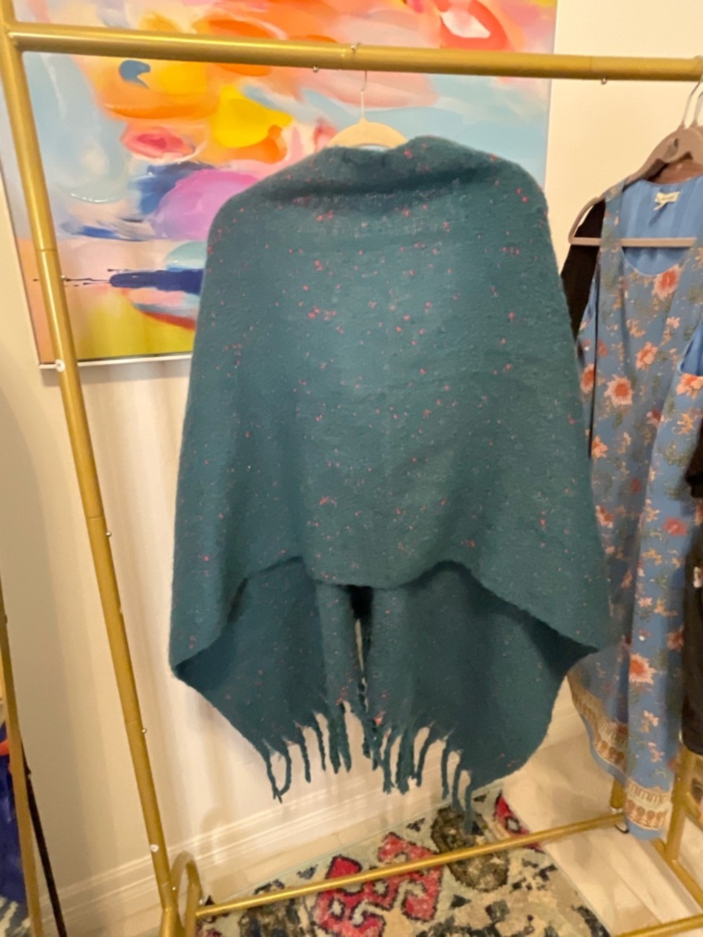 Tahari Teal Knit Top with Pink Fleck Detail - Picture 3 of 6
